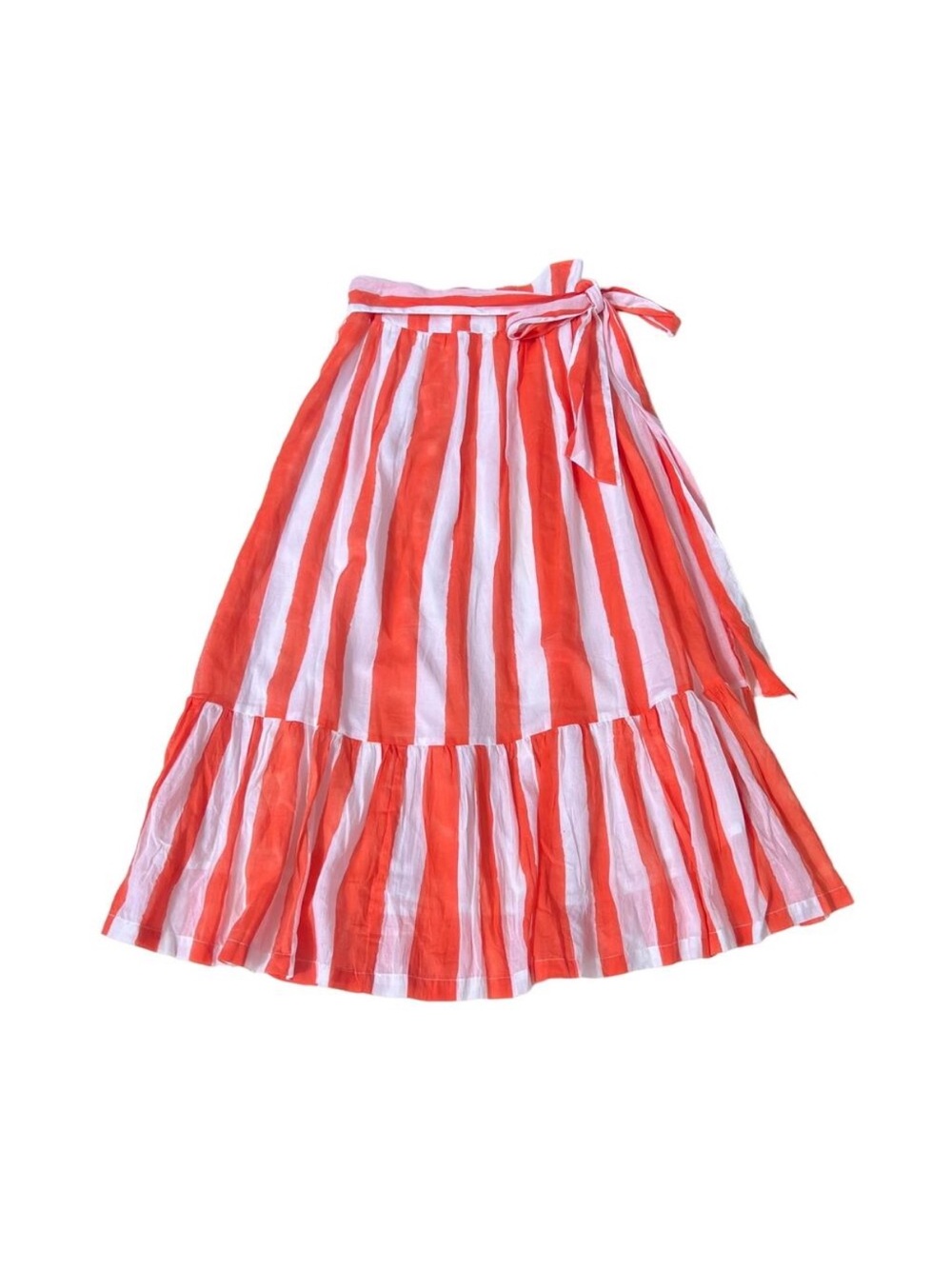 Oliphant Orange and White Striper Tie-Waist Maxi Skirt Small